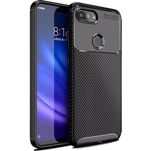 Xiaomi Mi 8 Lite Kılıf Rugged Armor Darbe Emici Uzun Ömürlü Dayanıklı Parmak İzi Yapmaz Karbon Tasarım Negro Silikon Kapak