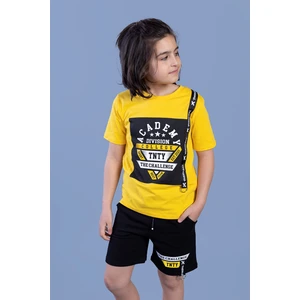 Toontoy Kids Kids  Erkek Çocuk Baskılı Şerit Detaylı Şortlu Takım