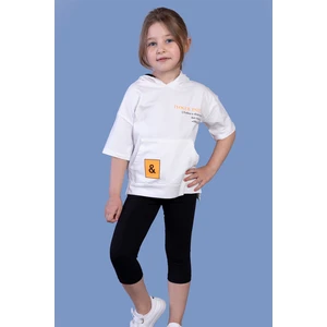 Toontoy Kids Kız Çocuk Baskılı Kapüşonlu Kanguru Cepli Taytlı Takım