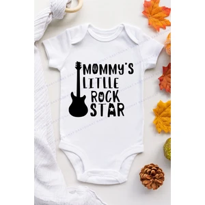 Unisex Bebek Mommy Rock Star Desenli Kısa Kol Body