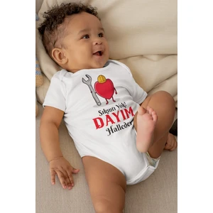 Unisex Bebek Beyaz Sıkıntı Yok Dayım Halleder Desenli Kısa Kol Body