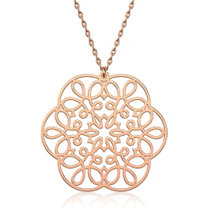 İndigo Takı Dantel Motifli Sade Rose Gümüş Kolye