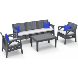 Rattan 5li Bahçe Balkon Takımı ve Oturma Grubu Antrasit
