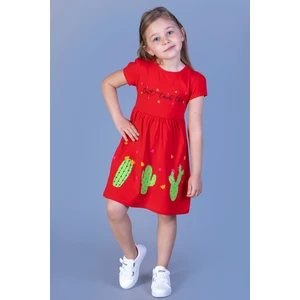 Toontoy Kids Toontoy Kız Çocuk Kaktüs Baskılı Büzgülü Elbise