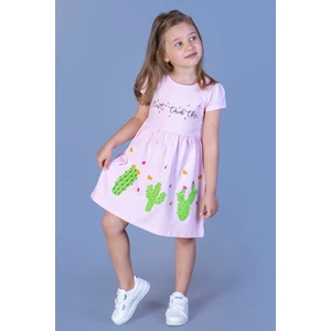 Toontoy Kids Toontoy Kız Çocuk Kaktüs Baskılı Büzgülü Elbise