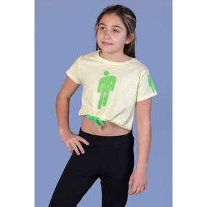Toontoy Kids Toontoy Kız Çocuk Crop Model Baskılı Taş Işlemeli Tişört