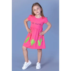 Toontoy Kids Toontoy Kız Çocuk Kaktüs Baskılı Büzgülü Elbise