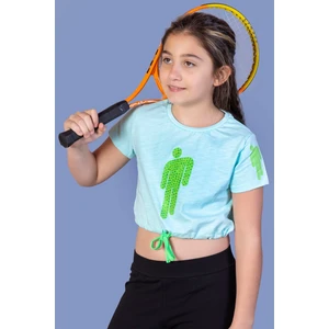 Toontoy Kids Toontoy Kız Çocuk Crop Model Baskılı Taş Işlemeli Tişört