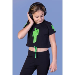 Toontoy Kids Toontoy Kız Çocuk Crop Model Baskılı Taş Işlemeli Tişört
