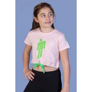 Toontoy Kids Toontoy Kız Çocuk Crop Model Baskılı Taş Işlemeli Tişört