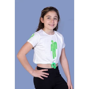 Toontoy Kids Toontoy Kız Çocuk Crop Model Baskılı Taş Işlemeli Tişört