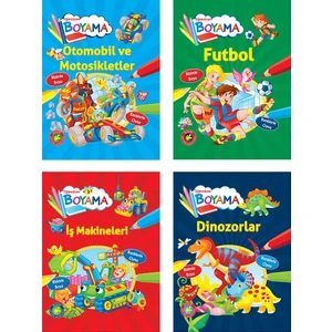 Parıltı Yayınları Eğlendiren Boyama Seti - Otomobil ve Motosikletler+Futbol+Iş Makineleri+Dinozorlar - 3+ Yaş - Okul Öncesi - 4 Kitap - Set