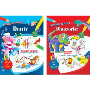 Parıltı Yayınları Noktadan Noktaya Serisi - Deniz+Dinozorlar - 3+ Yaş - Okul Öncesi -birleştir - Çiz - Boya - 2 Kitap - Set