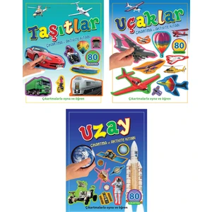 Parıltı Yayınları Çıkartma ve Aktivite Kitabı Serisi - Taşıtlar+Uçaklar+Uzay - 4+ Yaş - Okul Öncesi - 3 Kitap - Set - Çıkartma - Etkinlik - Aktivite
