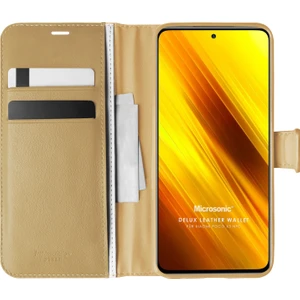 Xiaomi Poco X3 Pro Kılıf Delux Leather Wallet Gold
