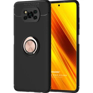 Xiaomi Poco X3 Pro Kılıf Kickstand Ring Holder Siyah Rose