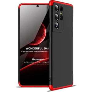 Samsung Galaxy S21 Ultra Kılıf Double Dip 360 Protective Siyah Kırmızı