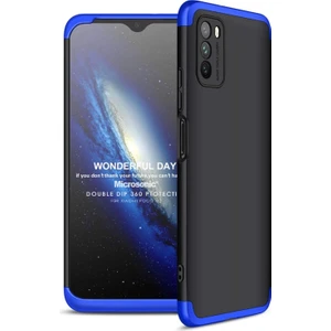 Xiaomi Poco M3 Kılıf Double Dip 360 Protective Siyah Mavi