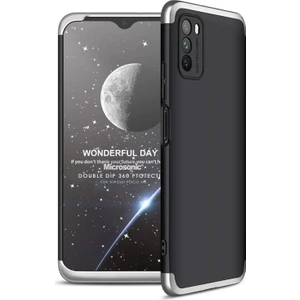 Xiaomi Poco M3 Kılıf Double Dip 360 Protective Siyah Gri