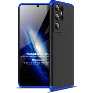 Samsung Galaxy S21 Ultra Kılıf Double Dip 360 Protective Siyah Mavi