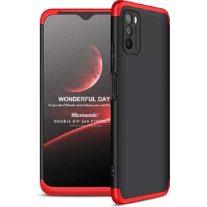 Xiaomi Poco M3 Kılıf Double Dip 360 Protective Siyah Kırmızı