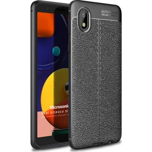 Samsung Galaxy A01 Core Kılıf Deri Dokulu Silikon Siyah