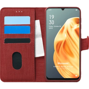 Oppo Reno 3 Kılıf Fabric Book Wallet Kırmızı