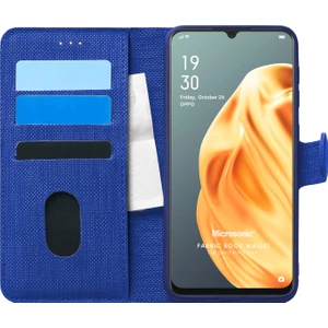 Oppo A91 Kılıf Fabric Book Wallet Lacivert