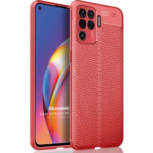 Oppo Reno 5 Lite Kılıf Deri Dokulu Silikon Kırmızı