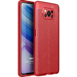 Xiaomi Poco X3 Pro Kılıf Deri Dokulu Silikon Kırmızı