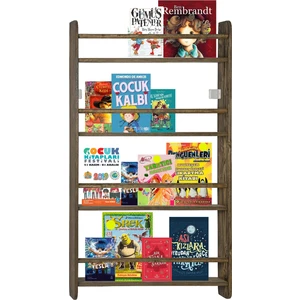 Ceviz Çocuk Odası Duvara Monte Montessori Kitaplık 4 Raflı