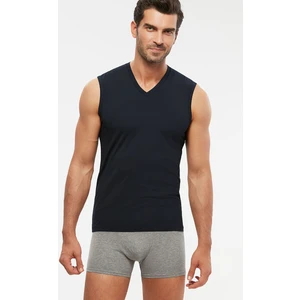 Erkek Penye Likra V-Yaka Kolsuz Francesco T-Shirt Atlet 2 Li Lacivert S-2xl