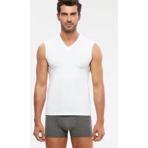 Erkek Penye Likra V-Yaka Kolsuz Francesco T-Shirt Atlet 2 Li Beyaz S-2xl