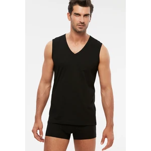 Erkek Penye Açık V-Yaka Kolsuz Barry T-Shirt Atlet 2 Li Siyah S-3xl