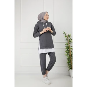 Cng Moda Beyaz Tshrt Gri Tesettür Eşofman Takımı