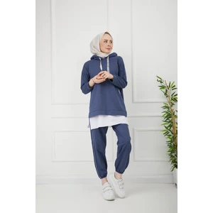 Cng Moda Beyaz Tshrt Indigo Tesettür Eşofman Takımı