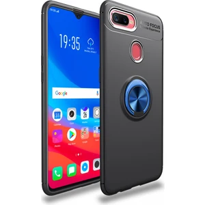 Oppo Ax7 Kılıf Yüzüklü Silikon Range Siyah-Mavi