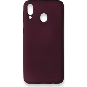 Samsung Galaxy M20 Kılıf Yumuşak Dokulu Silikon + Ekran Koruyucu Cam Mürdüm