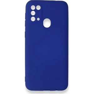 Samsung Galaxy M31 Kılıf Yumuşak Dokulu Silikon + Ekran Koruyucu Cam Lacivert