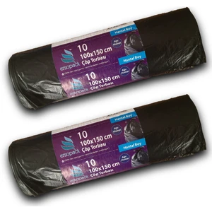 Endüstriyel 100 x 150 cm Çöp Torbası 10 x 2 Adet Hantal Boy Çöp Poşeti Siyah