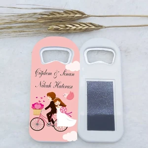 Hayaller Dükkanı 30 Adet Nikah Şekeri Pembe Bisikletli Uzun Açacak Magnet 4,5X10,5 cm Uv Nikah Şekeri Nişan Şekeri