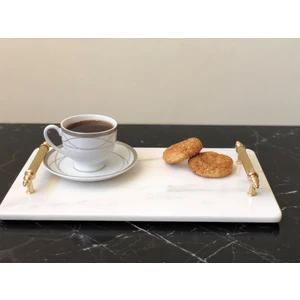 Calacatta Oliva Doğal Mermer Tepsi Gold Kulp