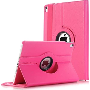 Apple iPad 5. 6. Nesil 2017 2018 9.7" Tablet Kılıfı Standlı 360° Dönebilen Deri Kılıf Koyu Pembe