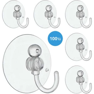 Dünya Magnet 100 Adet Büyük Boy Askılı Vantuz - 4cm Şeffaf Plastik Kancalı Öpücük Vantuz