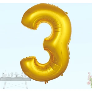 Süsle Bebek ve Parti 3 Yaş Rakam Folyo Balon, 100 cm - Altın