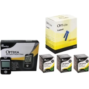 Kan Şekeri Ölçüm Cihazı+ 3 Kutu Strip (150 Adet) + 1 Kutu (100 Adet) Opti-Clix Parmak