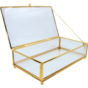 Dikdörtgen Cam Kapaklı Kutu (30X20) 112703-C04 Gold