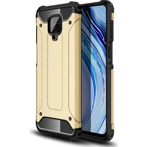 noktaks - Xiaomi Redmi Note 9 Pro - Kılıf Çift Katman Zırh Tank Crash Military Kapak - Gold