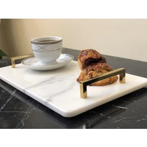 Calacatta Oliva Doğal Mermer Sunum Tepsisi 20 x 30 cm Kare Gold