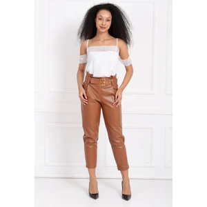 5 Cm.kemerli Yüksek Bel Yandana Gizli Fermuarlı Deri Pantolon | PNT33134